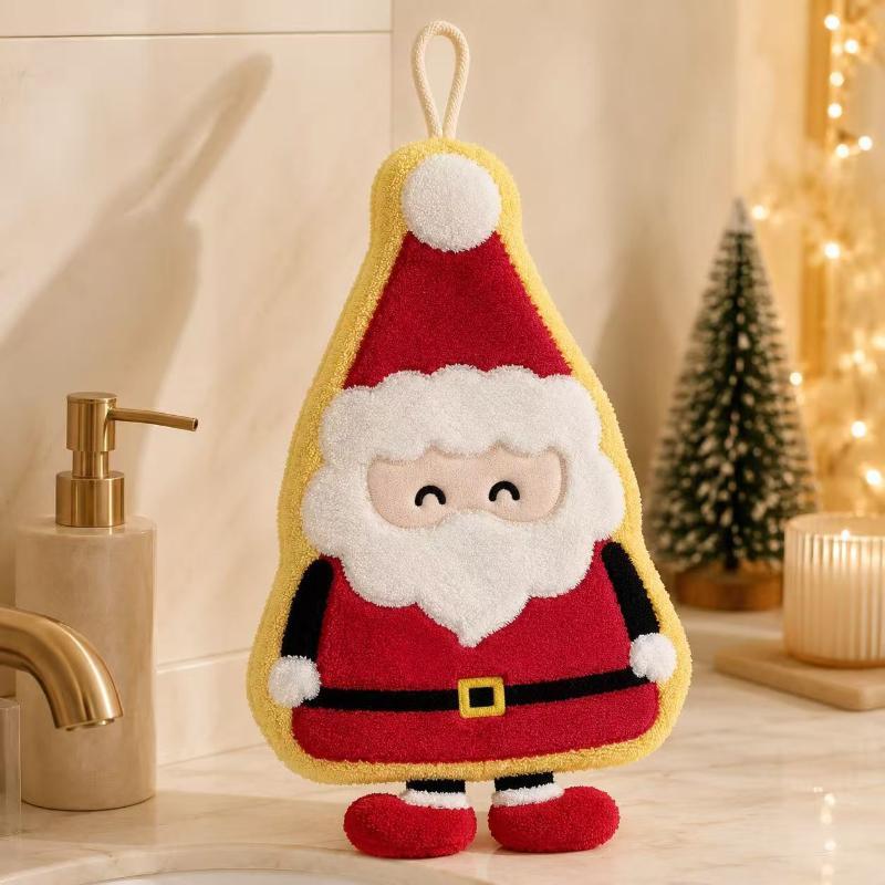 Water Absorption Christmas Hand Towels Coral Fleece Hanging Christmas Tree Handkerchiefs Cleaning Quick-Drying