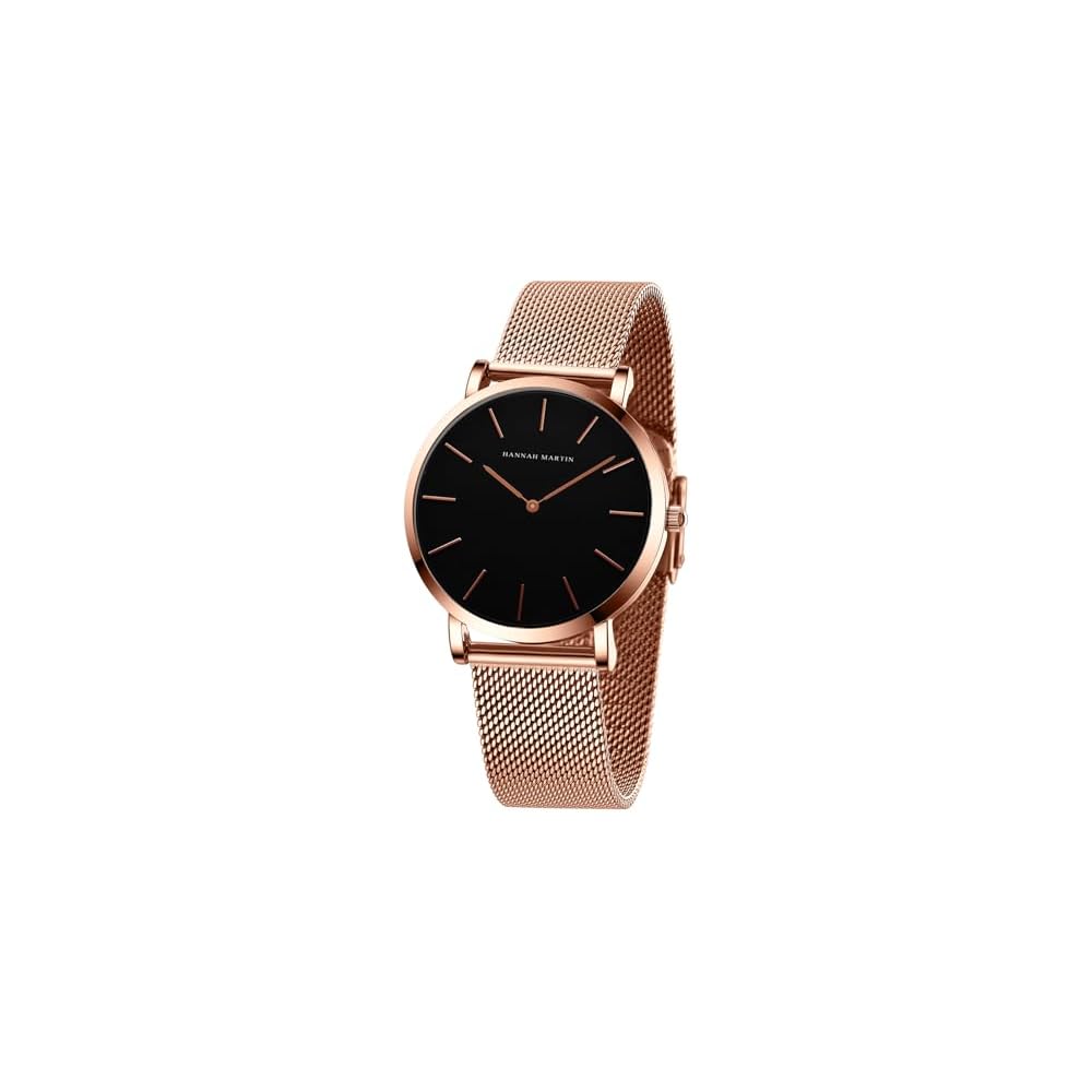 Hannah Martin Women s Luxury Analog Quartz Watch 36mm Waterproof Stainless Steel Band Black/Rose Gold