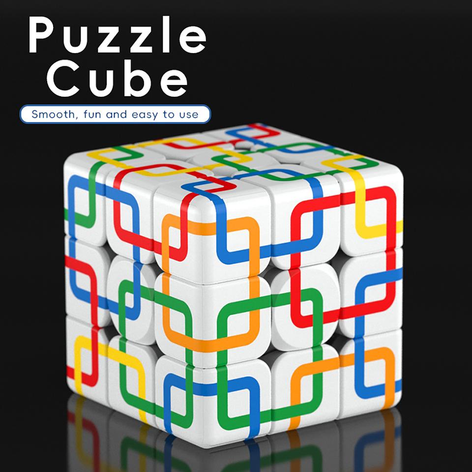 3x3x3 Magic Stress Relief Cube 3D Speed Puzzle UV Printed Chain Square Smooth Stress Relief Game Toy for Kids Adults Gift