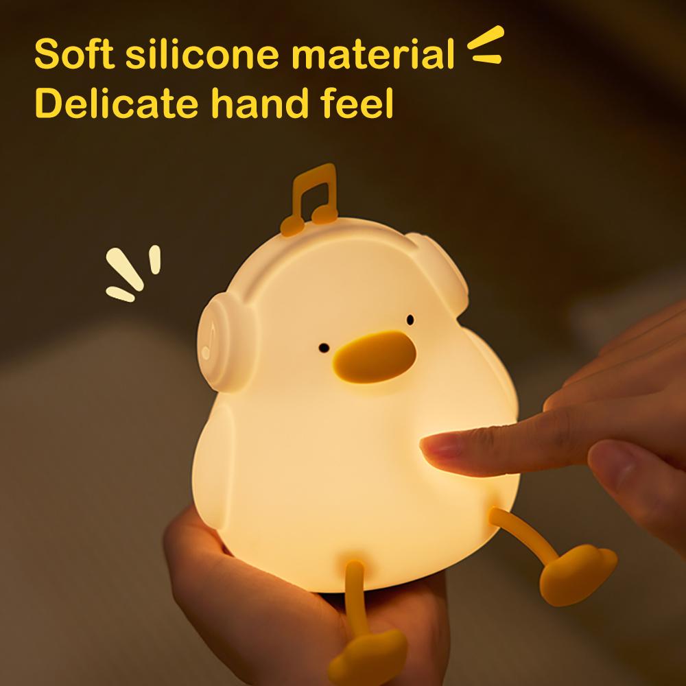 Veilleuse LED Canard mignon Animaux de dessin animé Lampe en silicone pour enfants Capteur tactile Minuterie USB Rechargeable pour cadeaux d'anniversaire