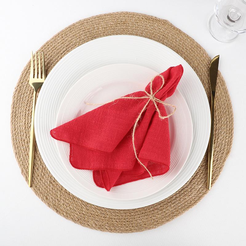 4PCS Pure Cotton Napkins Ins Style French Lock Edge Napkins Party Western Table Towels Decoration Fabric (Without Hemp Rope)