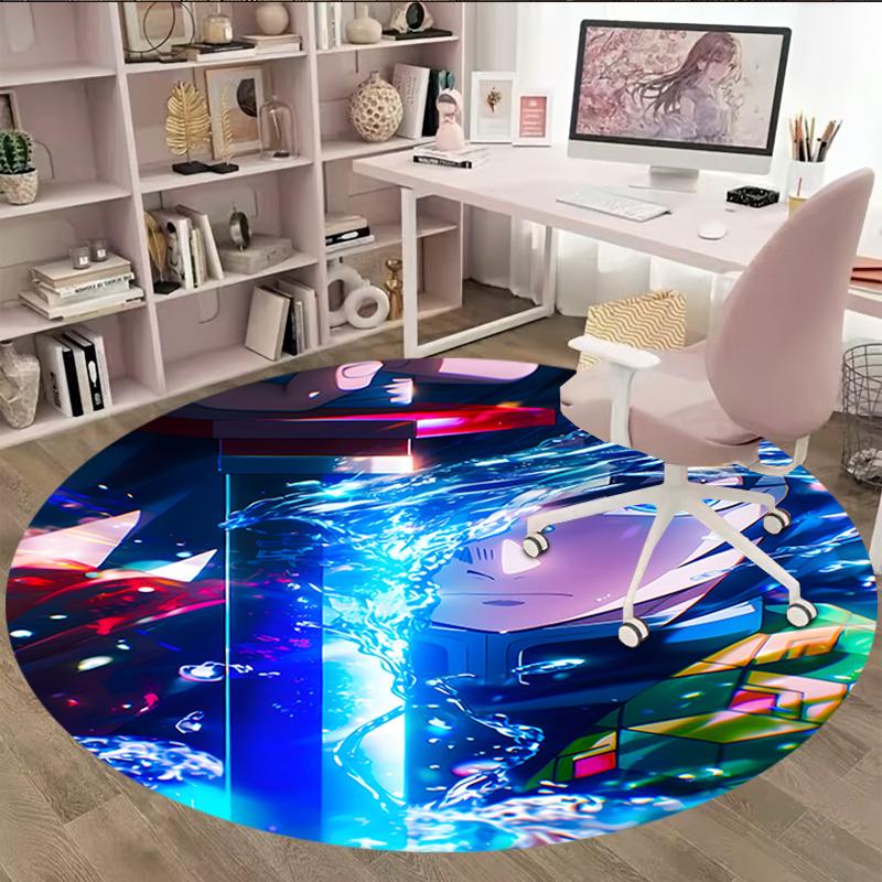 1pc Demon Slayer5 Print Round Carpet Chair Round Carpet Suitable for Bedroom Living Room Home Decorative Carpet
