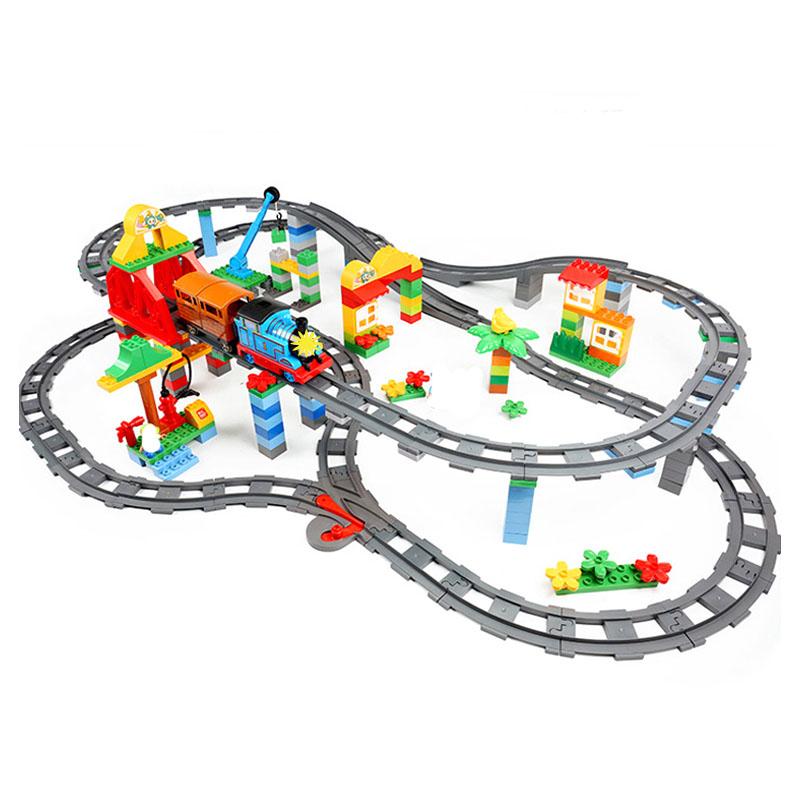 Non-Toxic Rail Transport Big Size Building Blocks Creative Track Accessories Assemble Toys For Children Bricks Compatible City Train Set