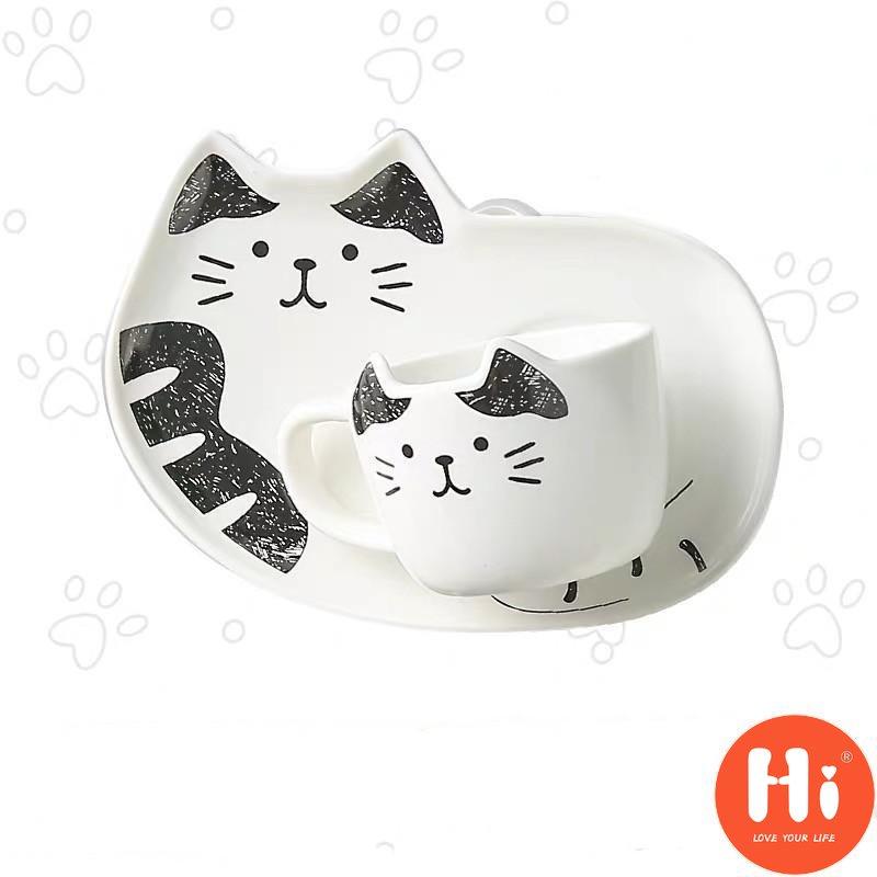 Hi Ceramic Coffee Cup With Saucer Spoon Cartoon Cat Teacup Breakfast Milk Mug Bread Dessert Dish Gift