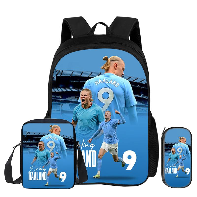 Leer, Reizen School Schoudertas, Etui's, Sport Boekentas Haaland Kinderen 3-delige Set Rugzak Voetbalster Rugzak Cadeau