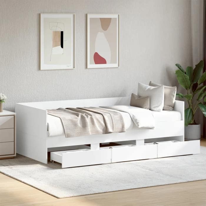 VidaXL Day Bed with Drawers, Sofa Bed with Storage, Guest Bed, Living Room Bedroom Furniture, Modern, White 3280825