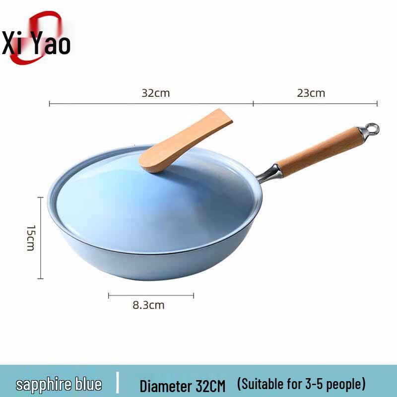 Xi Yao Enamel Cast Iron Wok (Non-Coated, Induction & Gas Compatible)