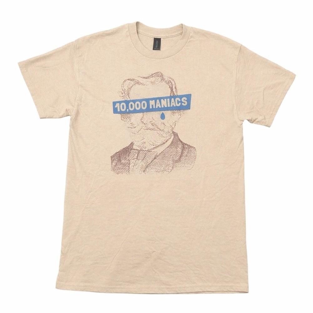 

10000 Maniacs Band Graphic TShirt Mens Medium Tan Gildan Softstyle Music Tee Unisex T-Shirt L