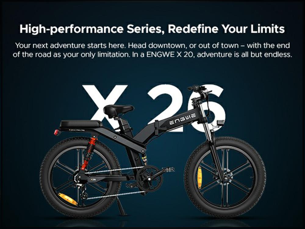 Skládací elektrokolo ENGWE X26 1000W Motor Top 48V 29.2AH Maximální dojezd 100 km Nosnost 150 kg Celoodpružené elektrokolo