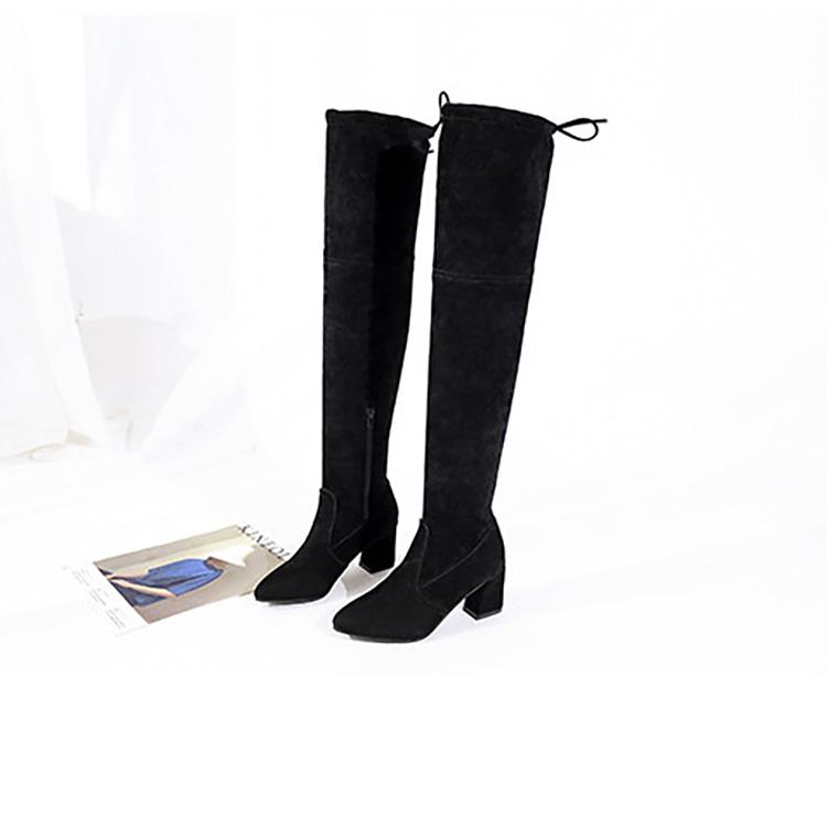 Large Size Casual Thick Heeled High-heeled Knee Over Boots Autumn Winter Suede Long Skinny Boots Shoes 35-41
