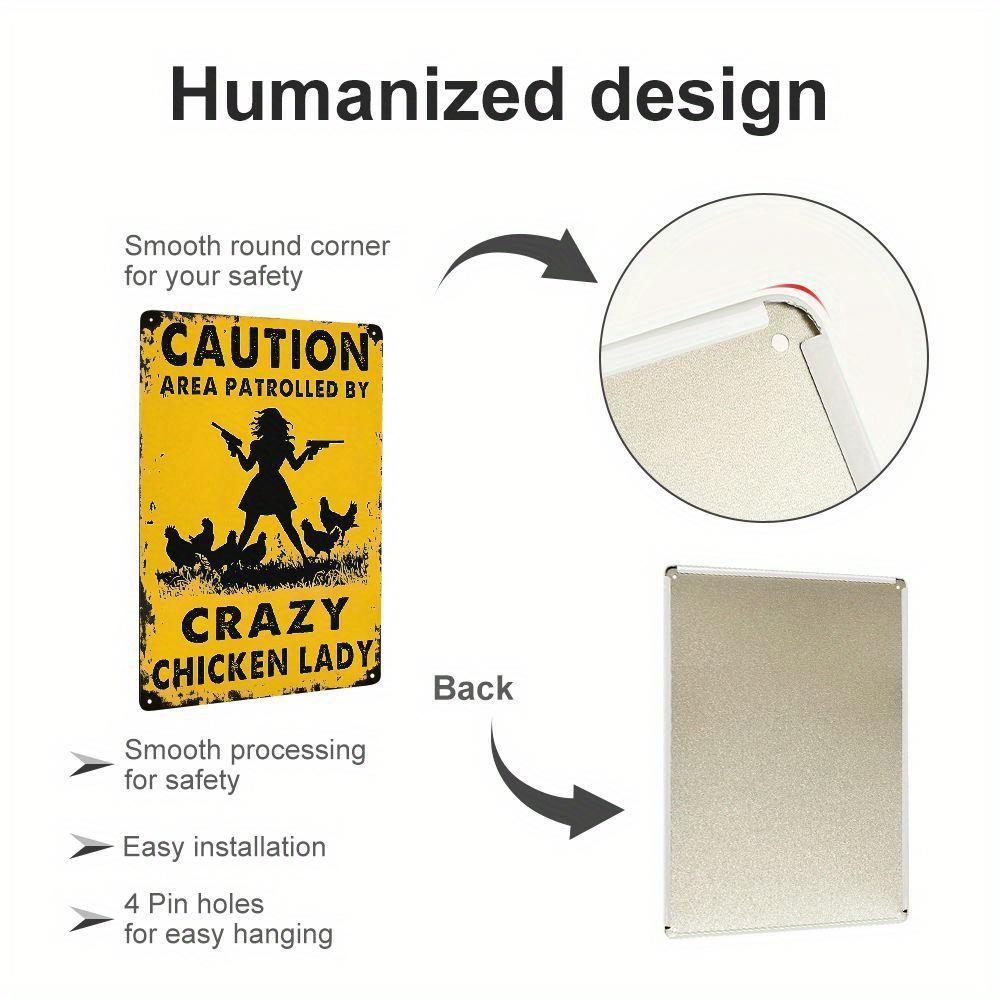 Chicken Metal Sign Caution Area Patrolled By Crazy Chicken Lady Vintage Tin Sign Funny Chicken Sign for Chicken Coop Wall Decor