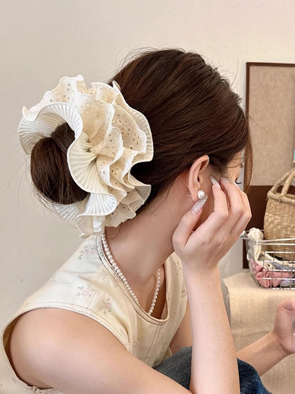 

Французская минималистичная четырехслойная полая кружевная отделка резинка для волос в виде толстой кишки, нежная и элегантная универсальная резинка для волос, аксессуар для волос