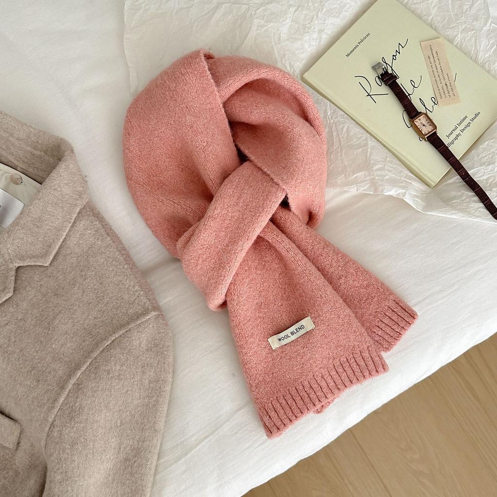 Solid Color Wool Blended Scarf for Women In Autumn and Winter Wool Knitted Warm Korean Version Versatile Fashion Fresh and Sweet Scarf