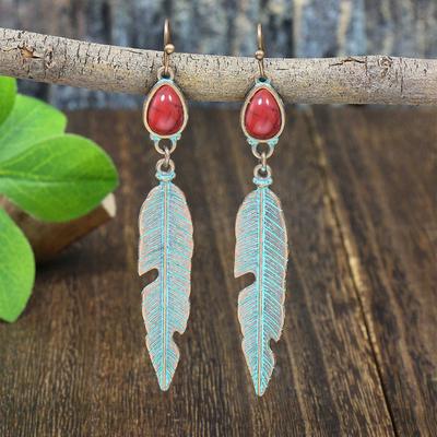 GemChic Women's New Vintage Long Leaf Pendant Turquoise Earrings Ethnic Fashion Hook Earrings Birthday Christmas Jewelry Gift