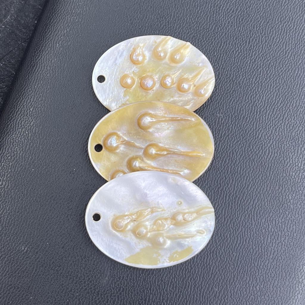 3Pcs, Natural Shell Mother of Pearl Beads with Holes, Boho Handcrafted Oval Loose Beads, 28×38mm, for DIY Necklace, Jewellery Making, Festive Crafts