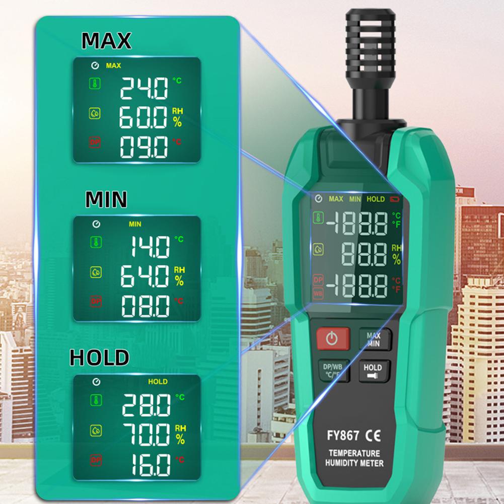 Digital Thermometer Hygrometer FY867 with Dual Backlit Screen and Flashlight for Accurate Temperature Humidity