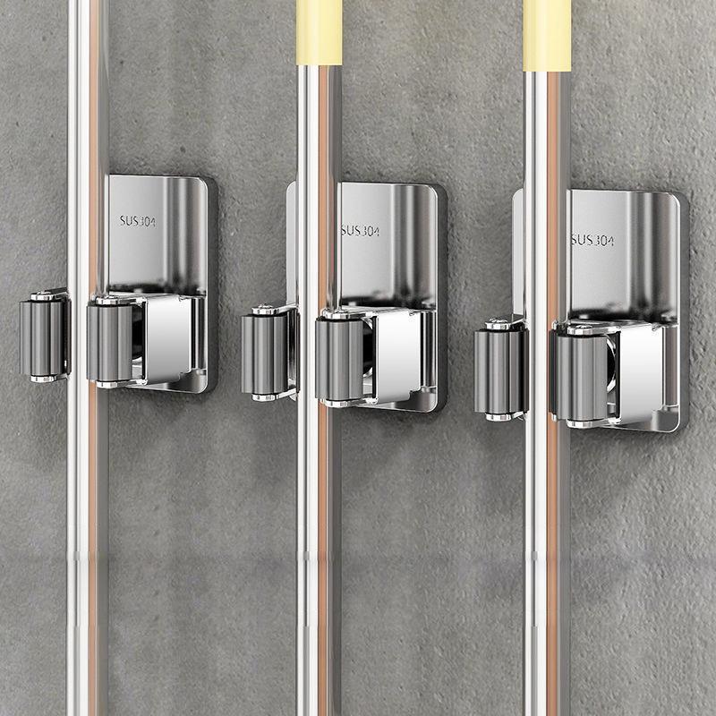 Stainless Steel No-Drill Wall-Mount Mop Holder & Bathroom Storage Rack