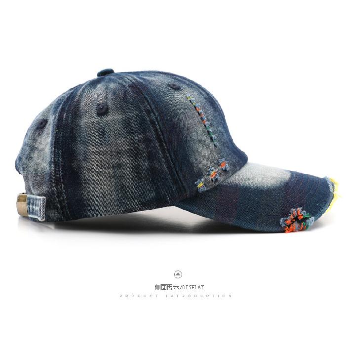 Women's Washed Denim Baseball Cap with Distressed Details, Solid Color, Suitable for Outdoor Activities and Sun Protection