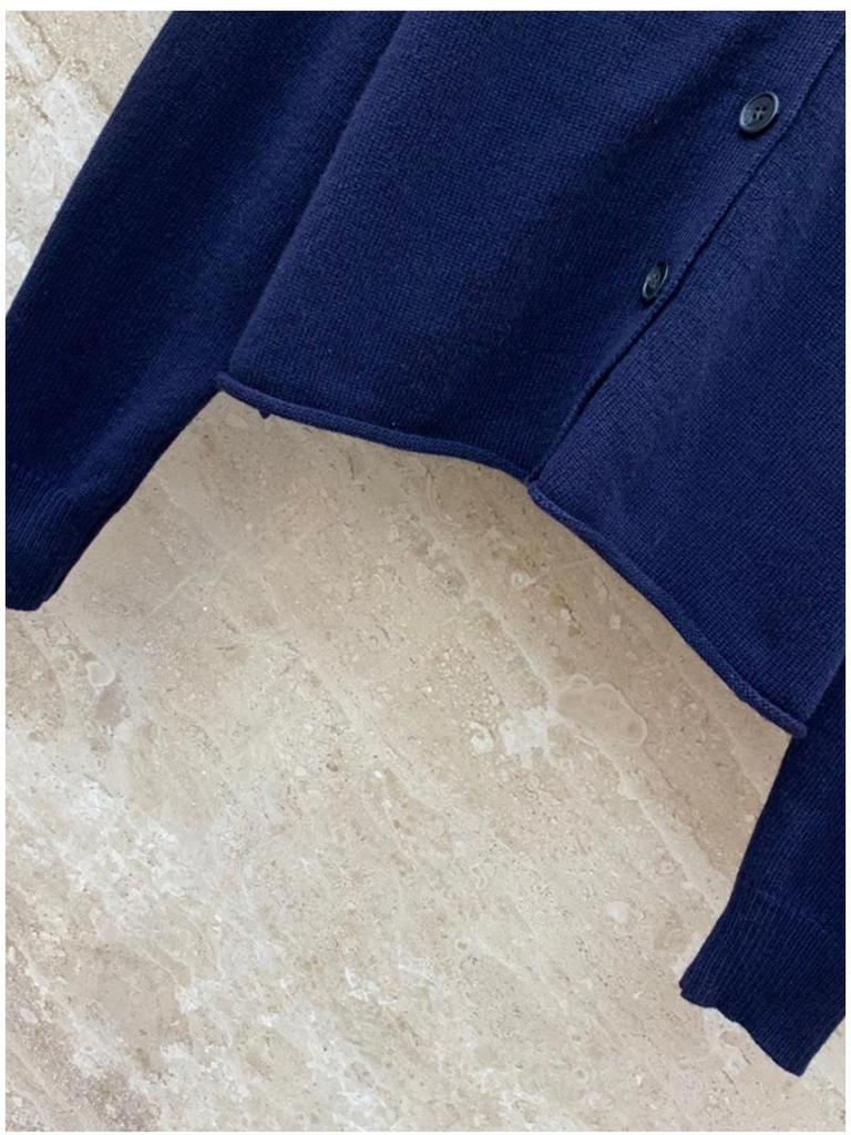 Nanyou Dark Blue Wool Coat - Miu Series: Embroidered Cardigan V-Neck Knitted Top for Women, Spring Collection