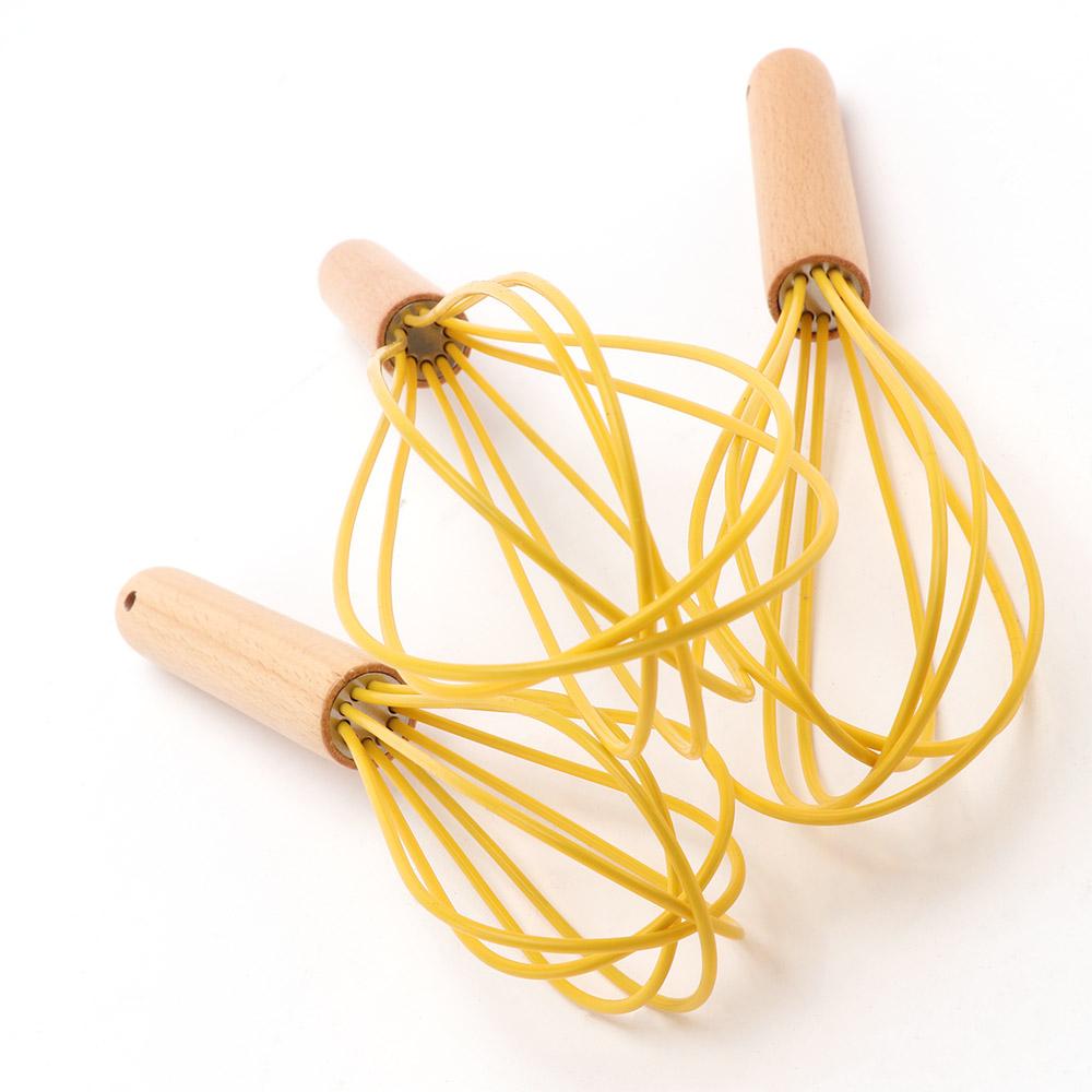 Baking Home Cream Stirring Wooden Handle Silicone Heat Resistant Frother Egg Beater Blender Whisk Mixer