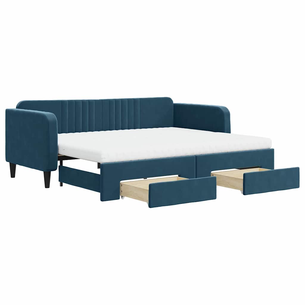 Extendable Daybed with Drawers Blue 90x200 Cm Velvet