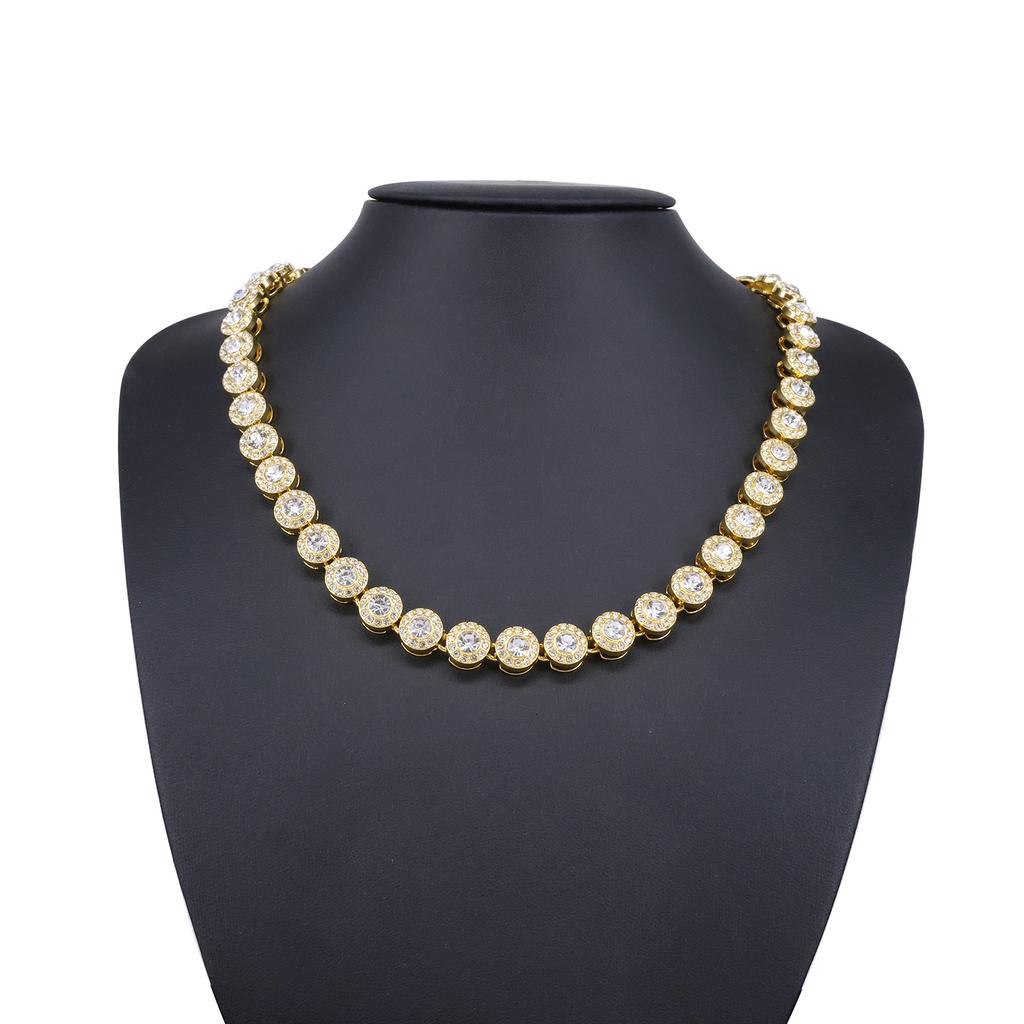 Conjunto de Colar e Pulseira de Corrente de Tênis Hip Hop com Strass Redondo Brilhante para Mulheres Homens Joias Presente