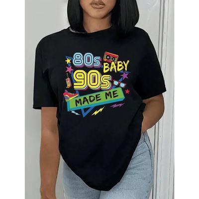 80er 90er Hip-Hop Musik Druck T-Shirt Damen Street Cool T-Shirt Lässig All-Match Kurzarm Atmungsaktiv Bequem T-Shirts