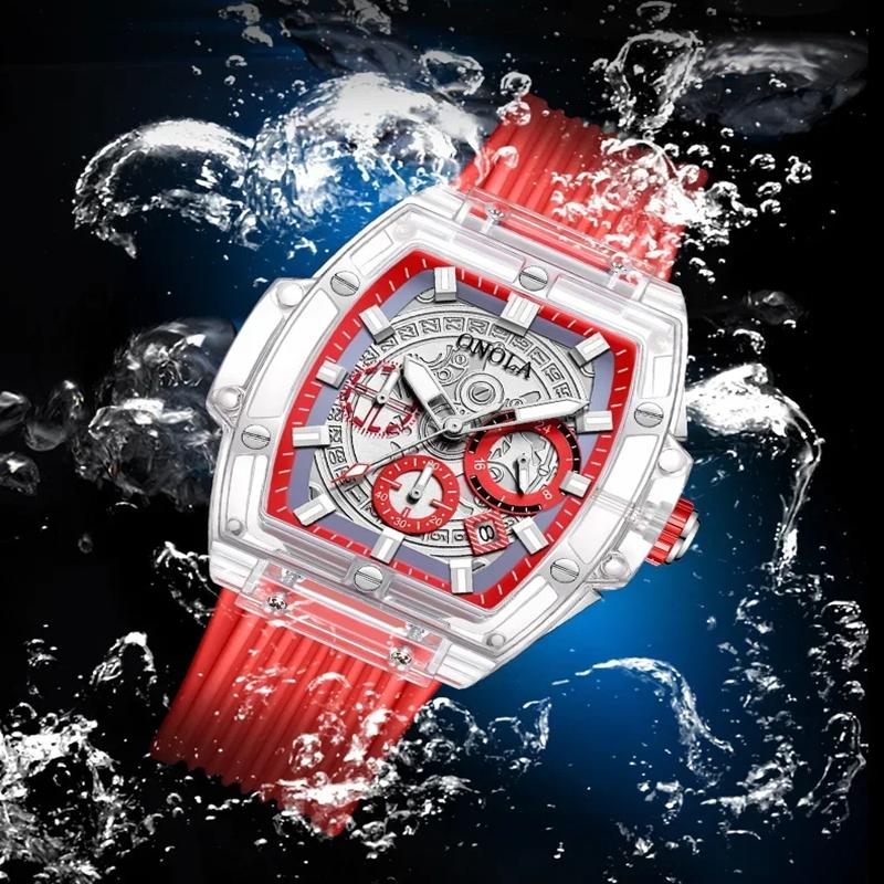 ONOLA Herreklokke Merke Gjennomsiktig Plast Vanntett Mote Sport Silikon Kvarts Klokker for Menn