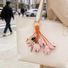 Artistic Tulips Themed Key Accessory Crafted From Leather With Elegant Bead Embellishment