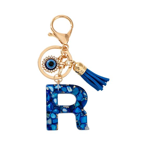 Blue Series Keychain Pendant Initial Letter Key Chain with Eyes Tassel Design