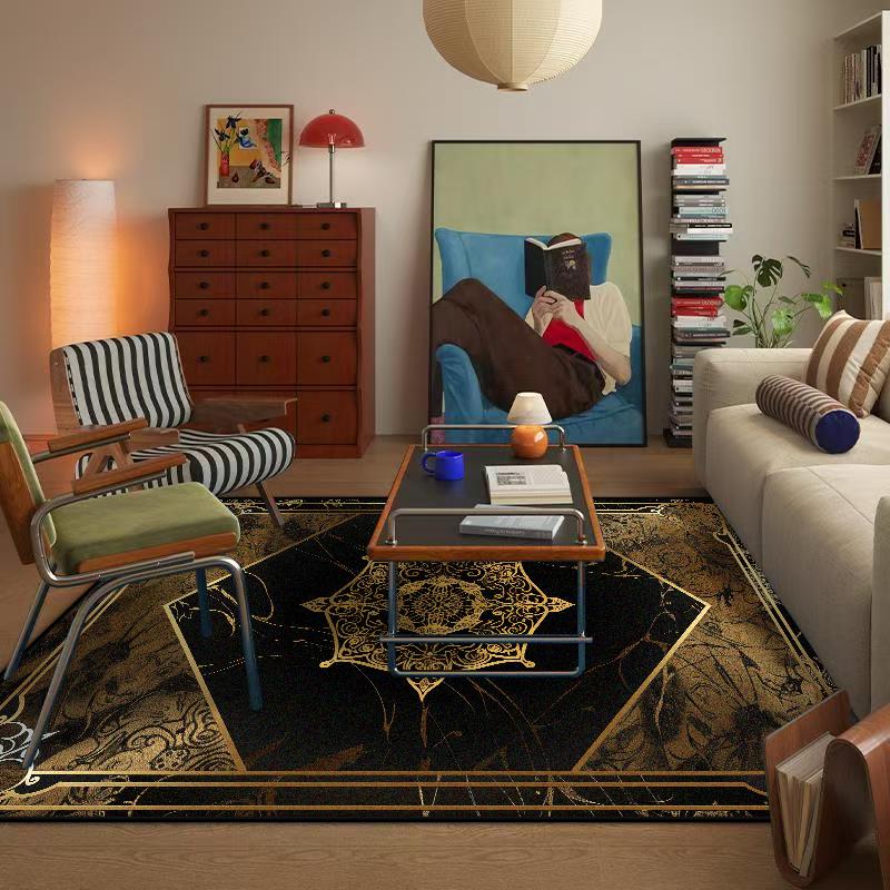 

Luxury Marble Rug with Golden Border Big Size Soft Machine Washable Living Room Carpet for Coffee Tables Gaming Room 60*90cm
