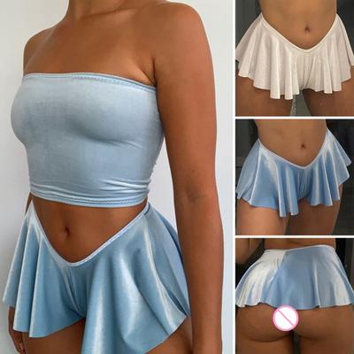 Cintura baixa Ultra curto elástico plissado cor sólida patchwork senhora macio verão festa clube