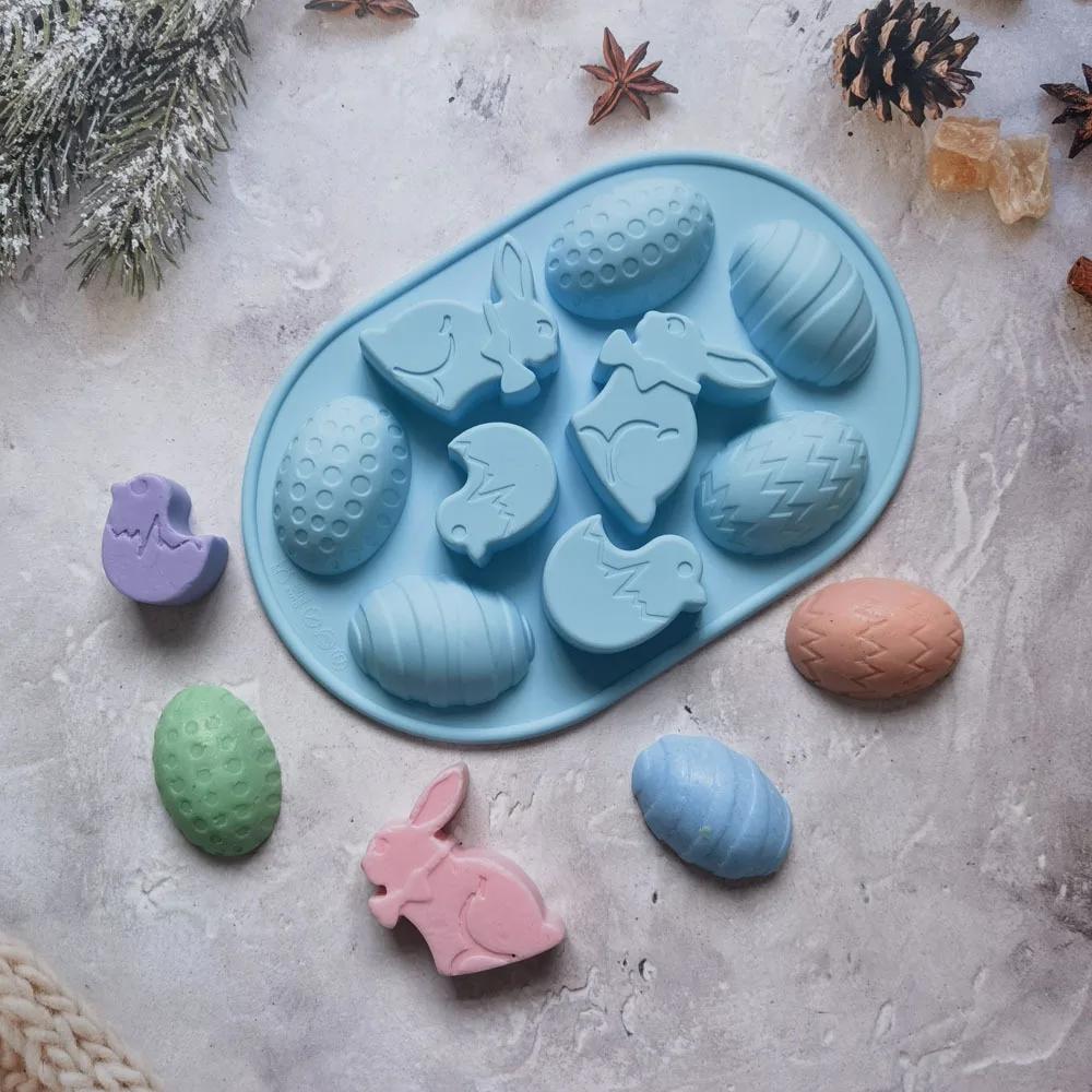 9 Holes Easter Egg Chocolate Silicone Mould Cartoon Rabbit Biscuit Mold Bunny Scented Candle Party Decor Animal Soap Making Tool