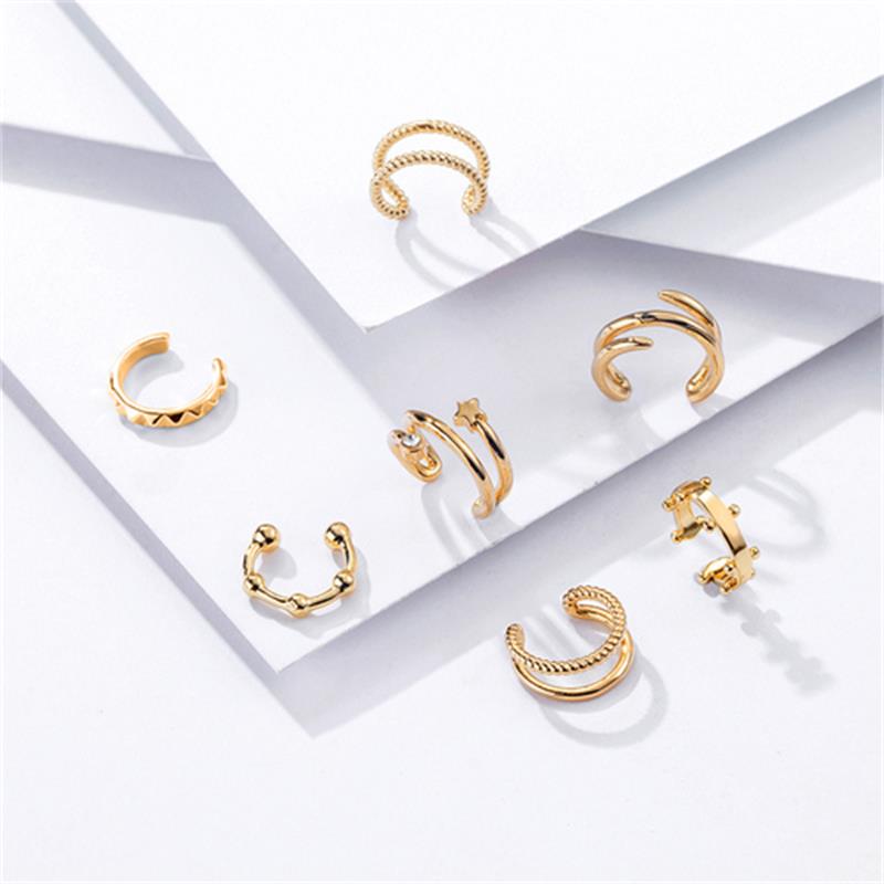 Plated 18K Gold C-Shaped Zircon No Ear Piercing Ear Clips Suit Minimalist Push Stack Ear Clips Popular Fashion Jewelry for Women