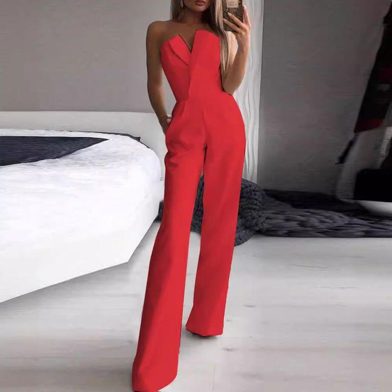 European and American Fashion Temperament Slim fit Slimming Sleeveless Jumpsuit Solid V-neck Wrap-around Sexy Jumpsuit Dress Women