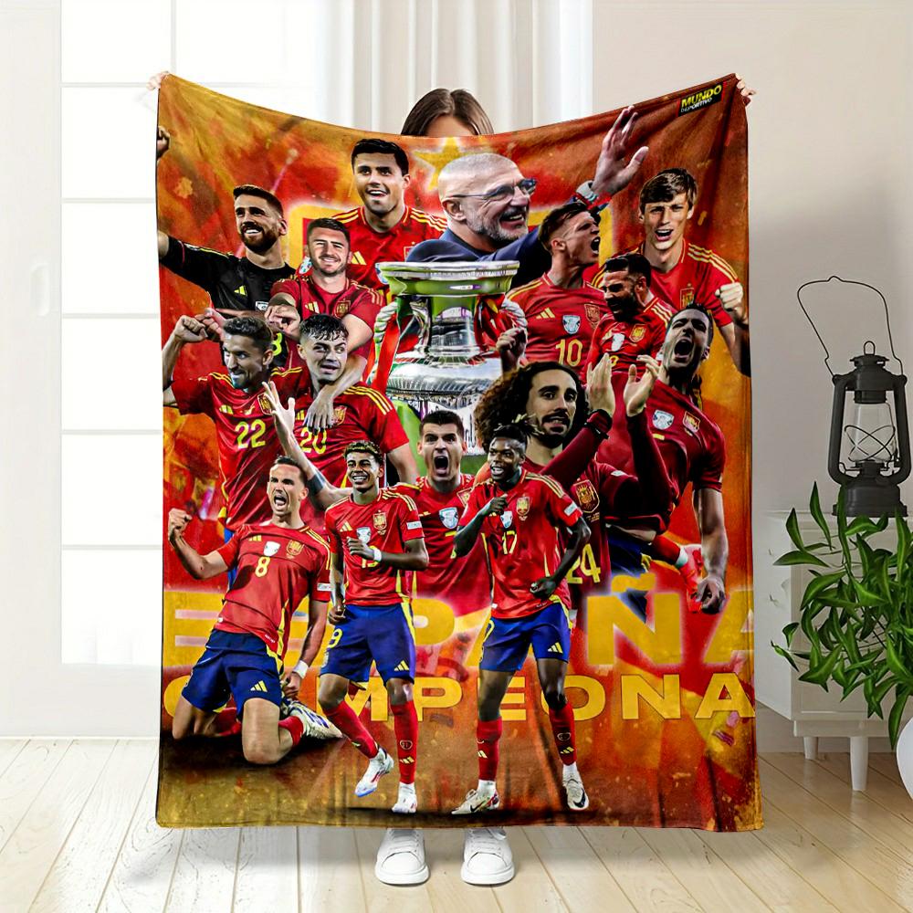 Spain National Football Team Champions Design Flannel blanket for bedroom, living room, sofa, and nap sofas.
