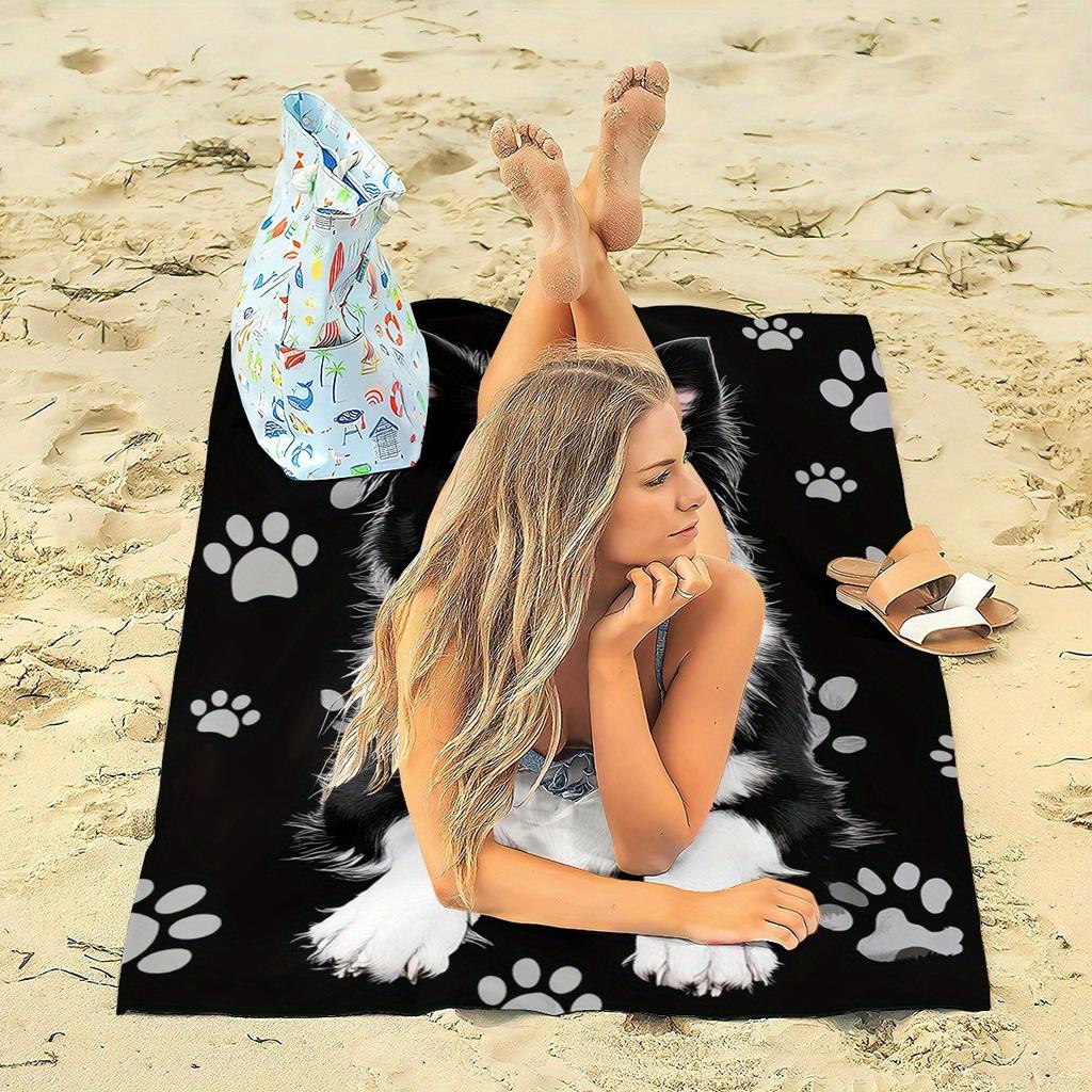 Artistic Border Collie Paw Pattern Microfiber Beach Towel Soft Ultra Absorbent Lightweight Towel for Beach Party Camping Travel