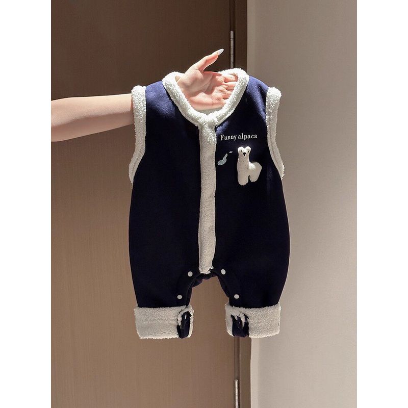 

Baby Winter Clothes, Korean Style Children s Clothing, Baby Outing Clothes, Autumn and Winter Clothes, Boys Plush Vest, One-Piece Romper, Winter Navy Blue Overalls 73