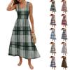 Ladies' Checkered Summer Casual and Fashionable Sleeveless Long Dress