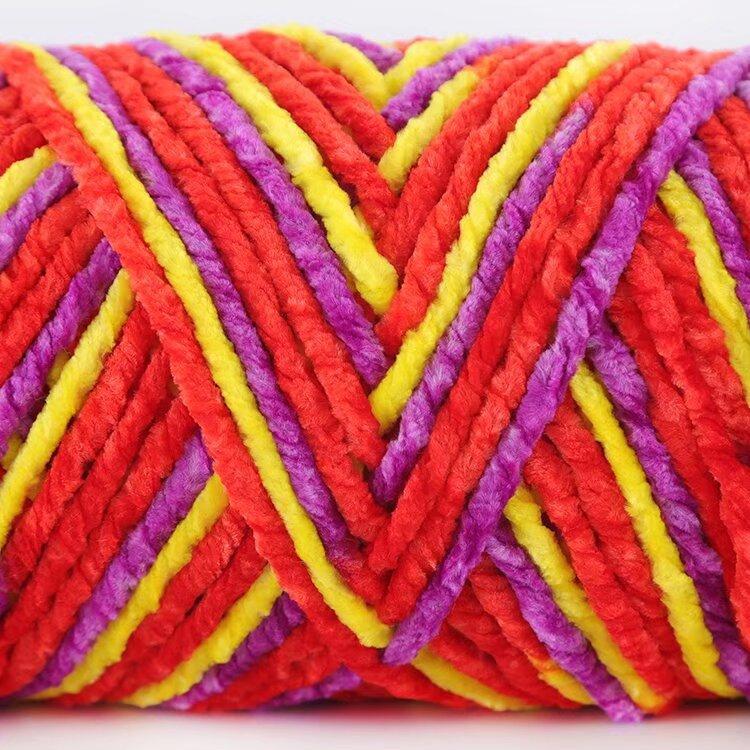3 Strands Glossy Velvet Hand-Woven Thread Woven Scarf Doll Blanket Chenille Thread Segment Dye 100G Ball
