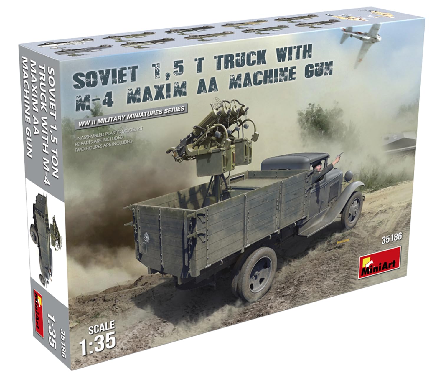 

Miniart Scale Soviet Truck with Maxim AA Machine Plastic MA35186 1/35 1.5-Ton M-4 Gun, Model,