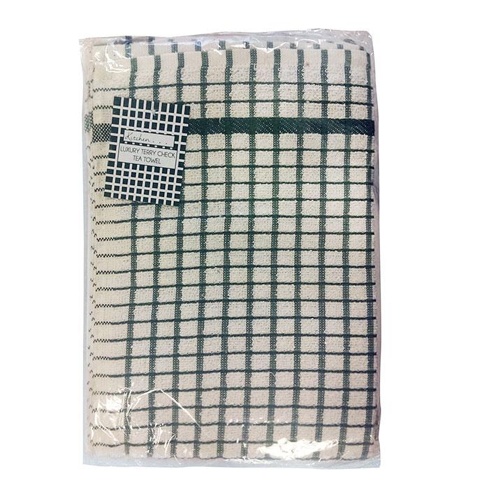 No 50 Terry Check Tea Towel Green