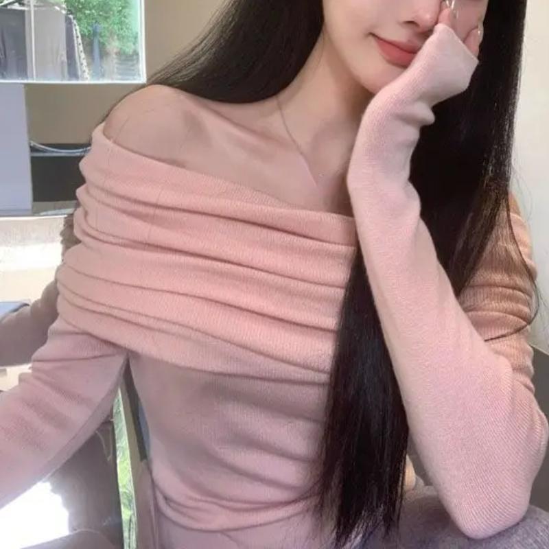 Deeptown Korean Style Knitted Sweater Women Elegant Off Shoulder Female Jumper Harajuku Fashion Gyaru Sexy Pullover Aesthetic