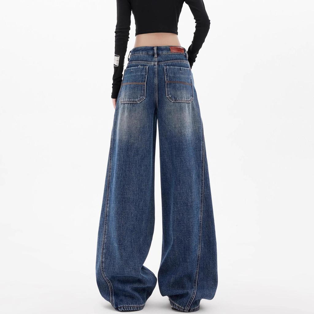 Autumn High-End Extra Long Wide Leg Slimming Floor-Length Loose Scimitar Jeans for Women