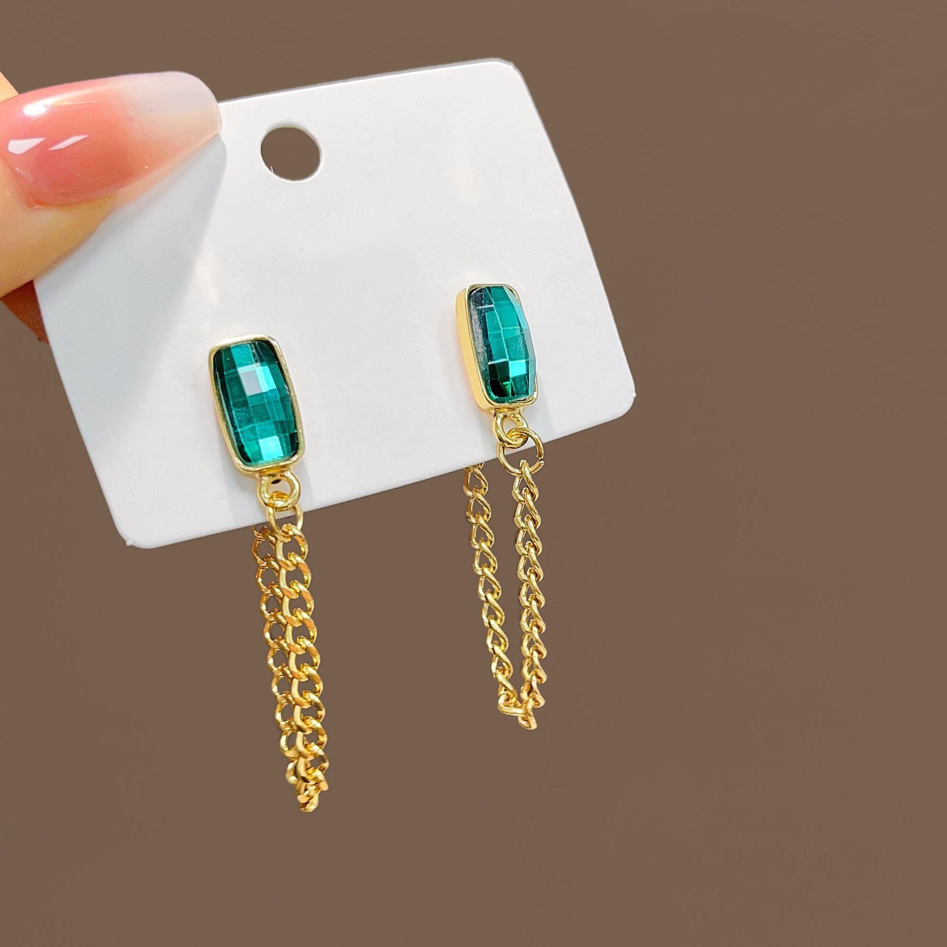 

2023 Korean Fashion Green Emerald Zircon Round Hoop Earrings for Women High Quality Daily Geometric Zircon коричневий