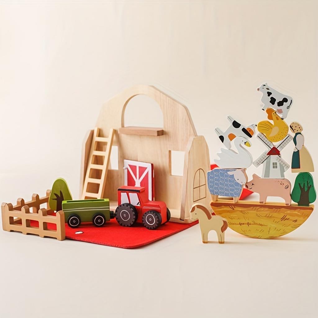 Barn Farm Toys, Children's Educational Farm Decorations, Fun Stacking Toys, Wooden Building Block, Children's Early Education Enlightenment Toys