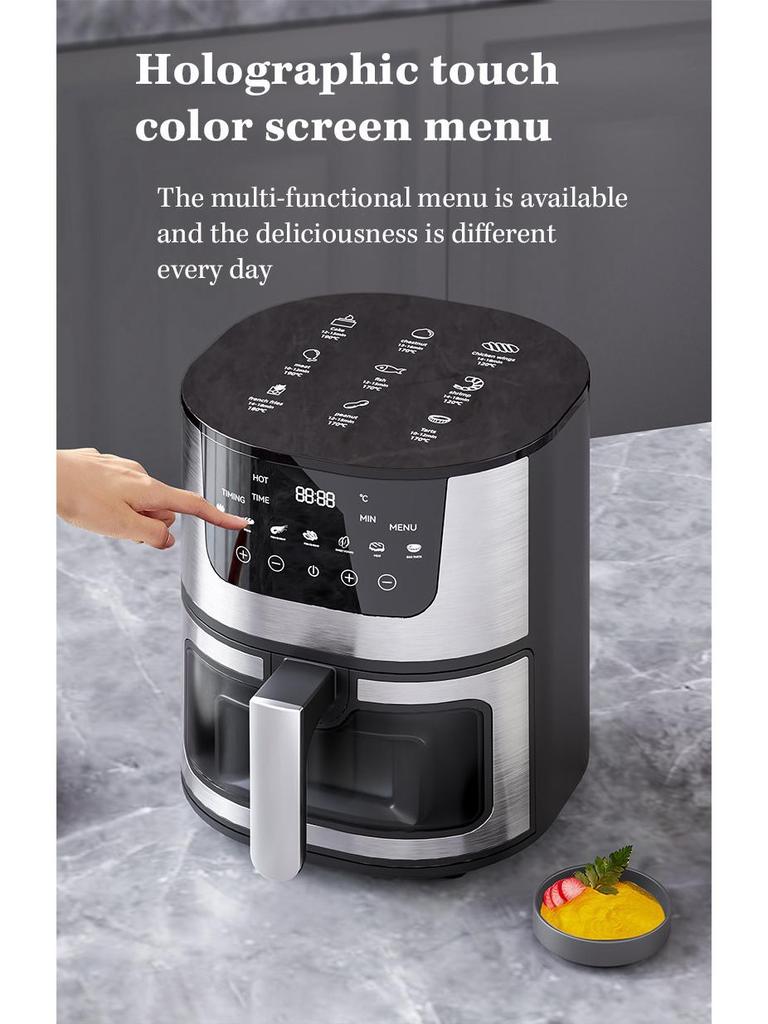 7L Stainless Steel Smart Air Fryer with Visible Cooking Window - Large Capacity Household Model, US Standard