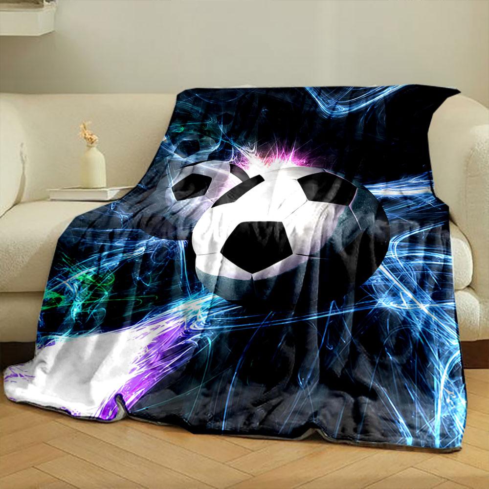 Soccer Balls with Black and White Patterns On Bright Swirling Neon Lines. for All Seasons Blanket Lunch Break Throw Gift