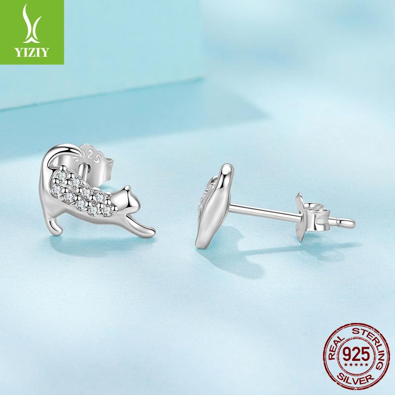 S925 Sterling Silver Cat Mini Stud Earrings, Playful And Cute Kitten Stud Earrings.