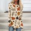 Womens Tops Round Neck Long Sleeve Blouses Casual Mid-length Shirts Fashion Print Tunic Tops
